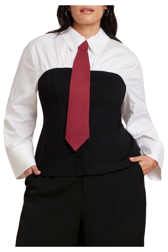 Women's Plus Size Bustier Button Up Twofer