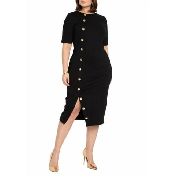 ELOQUII Women's Plus Size Button Front Workwear Dress