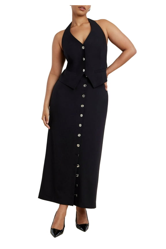 Women's Plus Size Buttoned Maxi Column Skirt