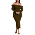 thumbnail image 1 of ELOQUII Women's Plus Size Cableknit Off Shoulder Maxi Dress, 1 of 2