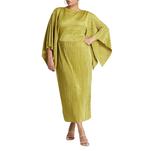 ELOQUII Women's Plus Size Cape Effect Plisse Dress