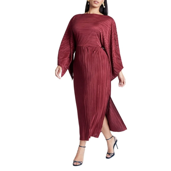 ELOQUII Women's Plus Size Cape Effect Plisse Dress