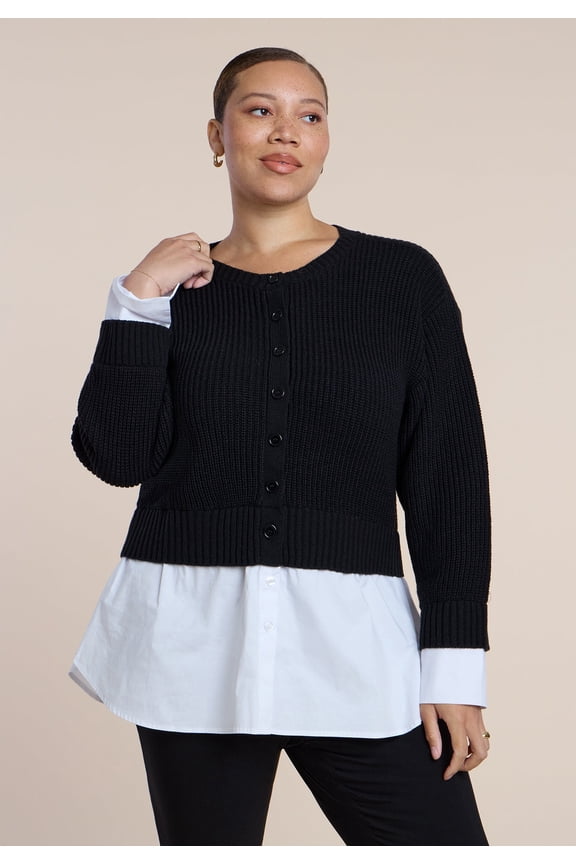 Women's Plus Size Cardigan Twofer Top