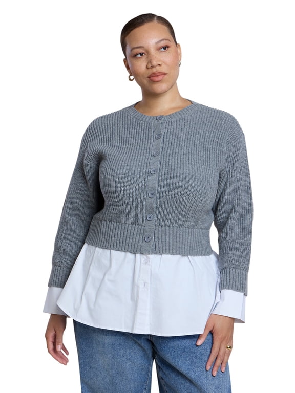 Women's Plus Size Cardigan Twofer Top