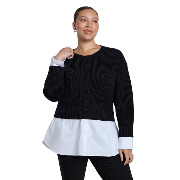 ELOQUII Women's Plus Size Cardigan Twofer Top