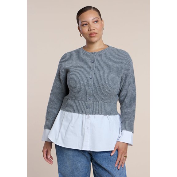 ELOQUII Women's Plus Size Cardigan Twofer Top