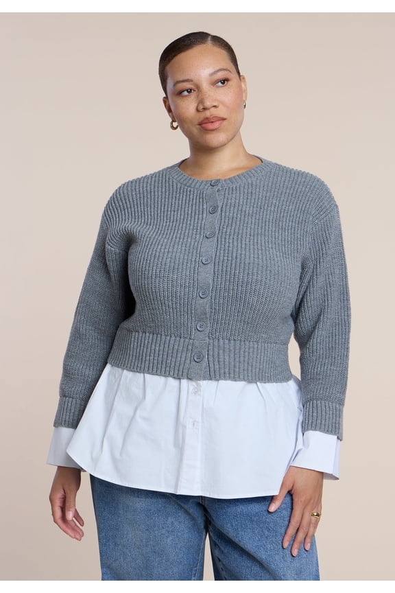 Women's Plus Size Cardigan Twofer Top