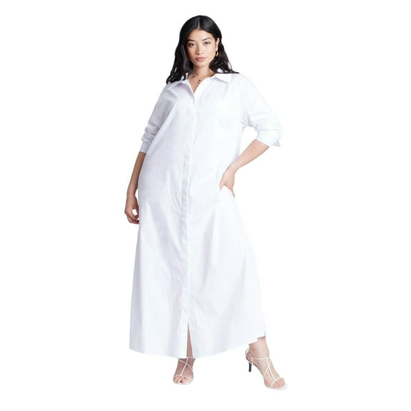 ELOQUII Women's Plus Size Collared Maxi Shirt Dress