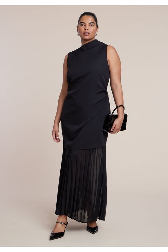 Women's Plus Size Combo Fabric Pleated Dress