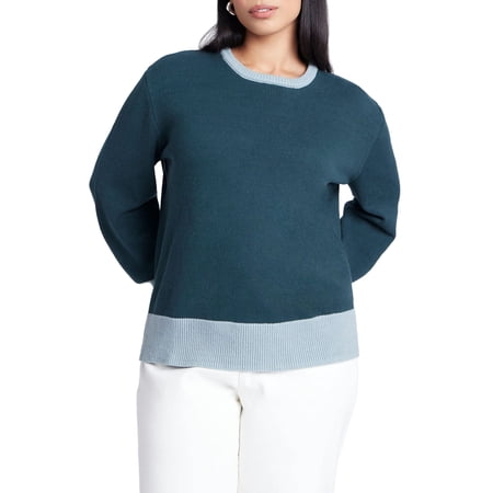ELOQUII Women's Plus Size Contrast Rib Sweater