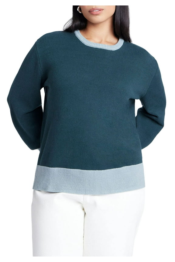 Women's Plus Size Contrast Rib Sweater