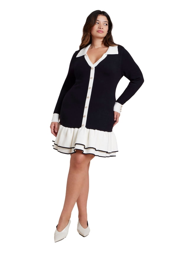 Women's Plus Size Contrast Tipping Flounce Mini Dress