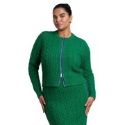 ELOQUII Womens Plus Size Contrast Zipper Cable Knit Cardigan