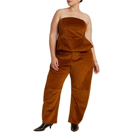 ELOQUII Women's Plus Size Corduroy Barrel Leg Pants
