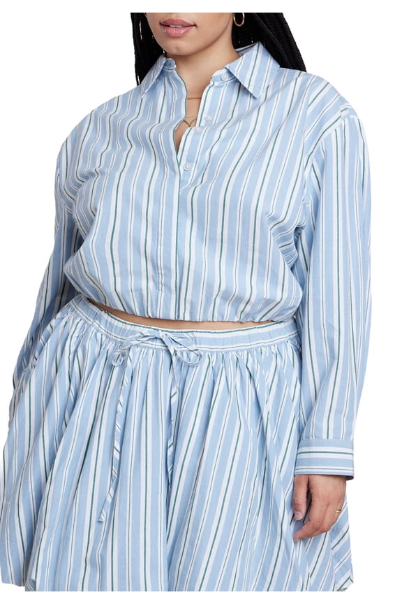 Women's Plus Size Cropped Button Up Poplin Top
