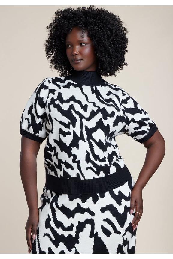 Women's Plus Size Cropped Intarsia Sweater