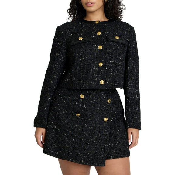 ELOQUII Women's Plus Size Cropped Tweed Jacket