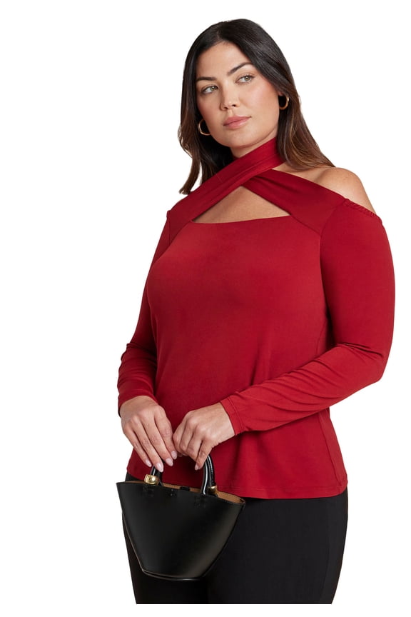 Women's Plus Size Cross Front Cut Out Top