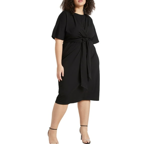 ELOQUII Women's Plus Size Cross Front Flutter Sleeve Dress
