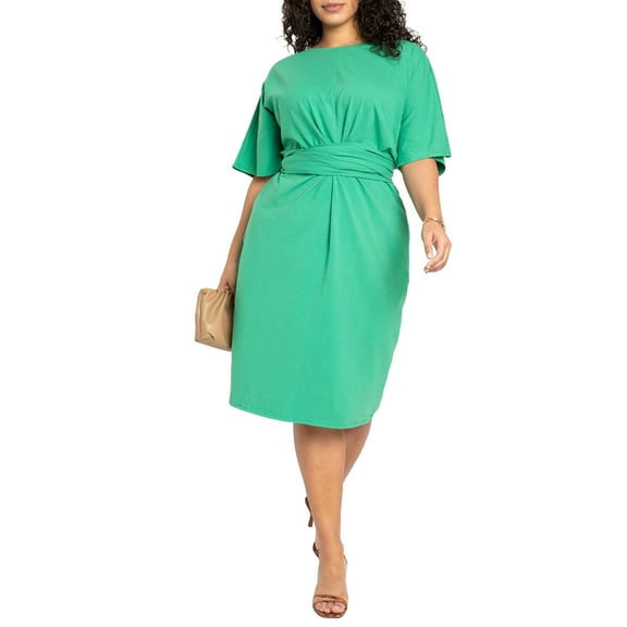 ELOQUII Women's Plus Size Cross Front Flutter Sleeve Dress