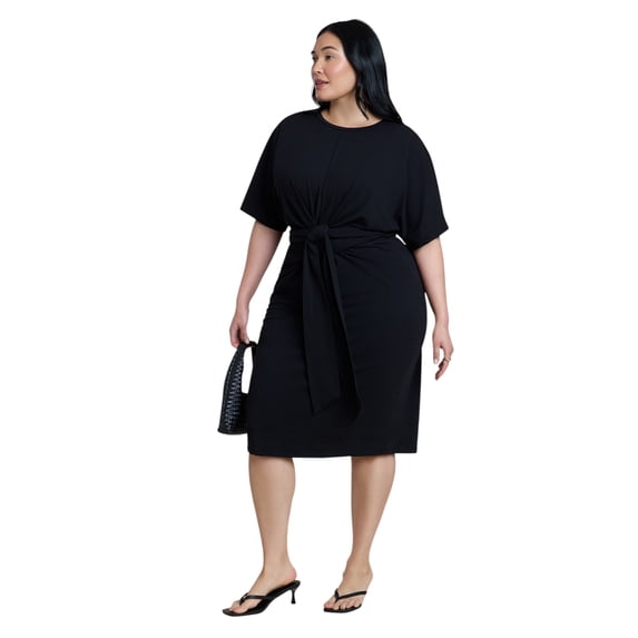 ELOQUII Women's Plus Size Cross Front Flutter Sleeve Dress