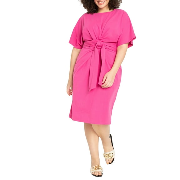 ELOQUII Women's Plus Size Cross Front Flutter Sleeve Dress