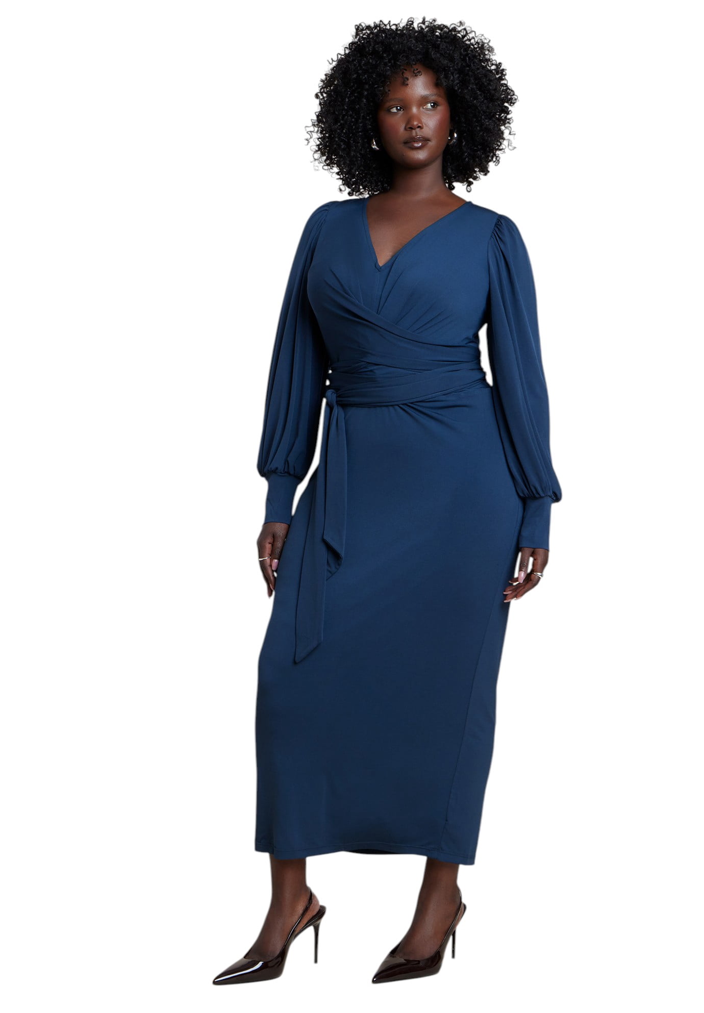 eloquii blue dress Women's Plus Size Cross Front Midi shiny glorythis non