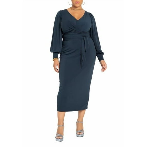 ELOQUII Women's Plus Size Cross Front Midi Dress