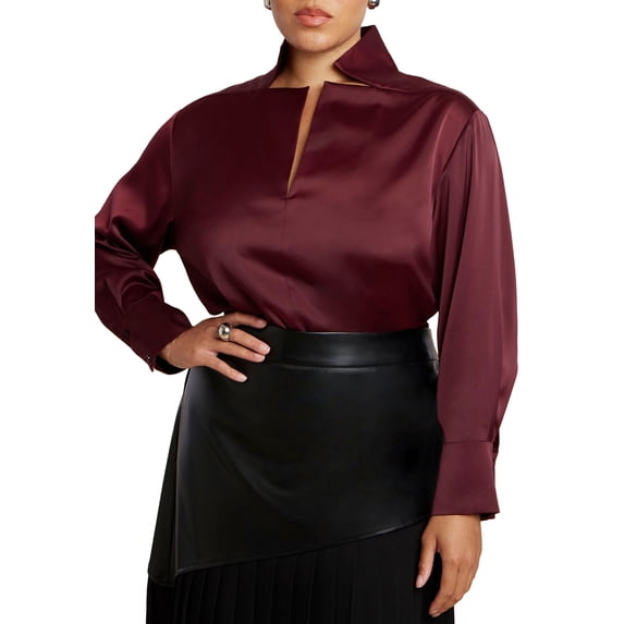 ELOQUII Women's Plus Size Deconstructed Neckline Blouse
