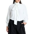 thumbnail image 1 of ELOQUII Women's Plus Size Dramatic Neck-Tie Blouse, 1 of 3