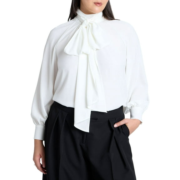 ELOQUII Women's Plus Size Dramatic Neck-Tie Blouse