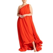ELOQUII Women's Plus Size Dramatic One-Shoulder Ruffle Gown