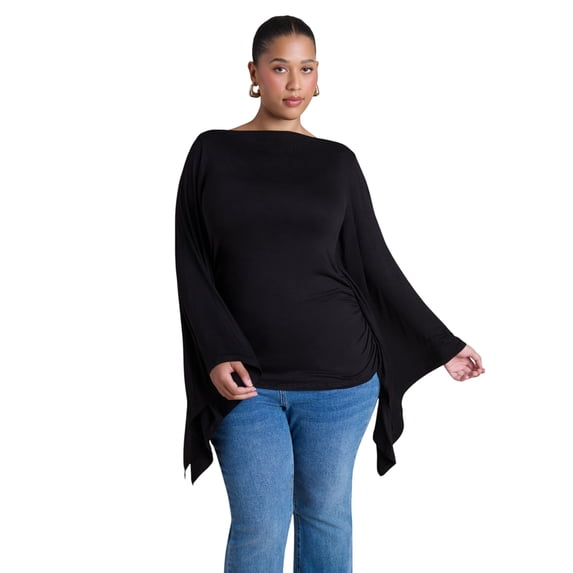 ELOQUII Women's Plus Size Dramatic Sleeve Shirred Top