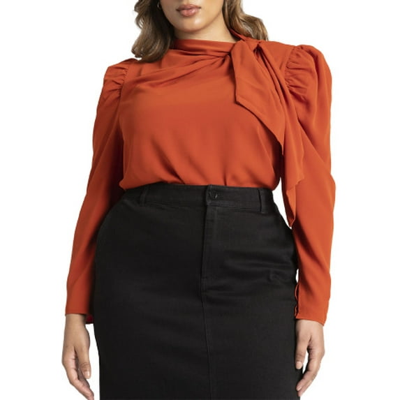 ELOQUII Women's Plus Size Drape Front Blouse
