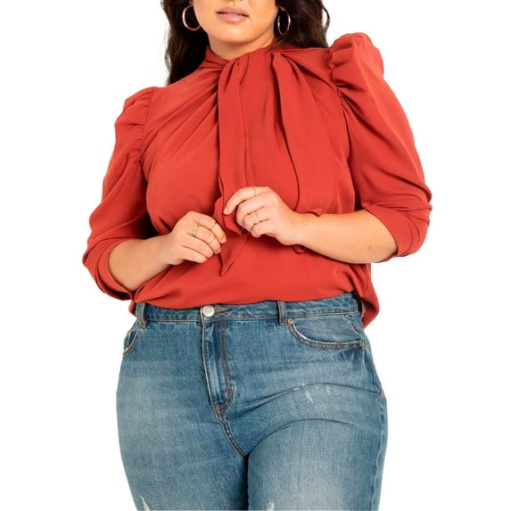 ELOQUII Women's Plus Size Drape Front Blouse