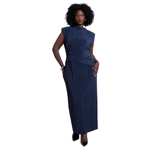 ELOQUII Women's Plus Size Draped Bodice Plisse Maxi Dress