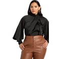 thumbnail image 1 of ELOQUII Women's Plus Size Draped Neck Satin Blouse, 1 of 4