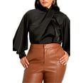 thumbnail image 1 of ELOQUII Women's Plus Size Draped Neck Satin Blouse, 1 of 4