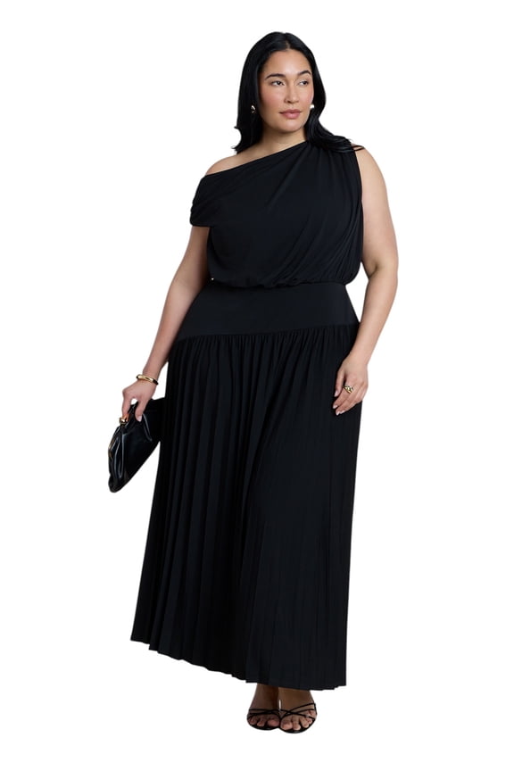Women's Plus Size Draped One-Shoulder Maxi Dress