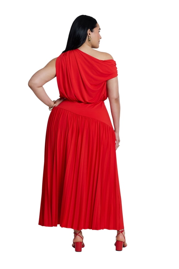 Women's Plus Size Draped One-Shoulder Maxi Dress