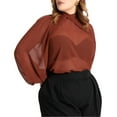 thumbnail image 1 of ELOQUII Women's Plus Size Draped Sleeve Chiffon Top, 1 of 3