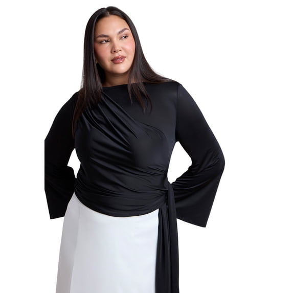 ELOQUII Women's Plus Size Draped Tie-Waist Top