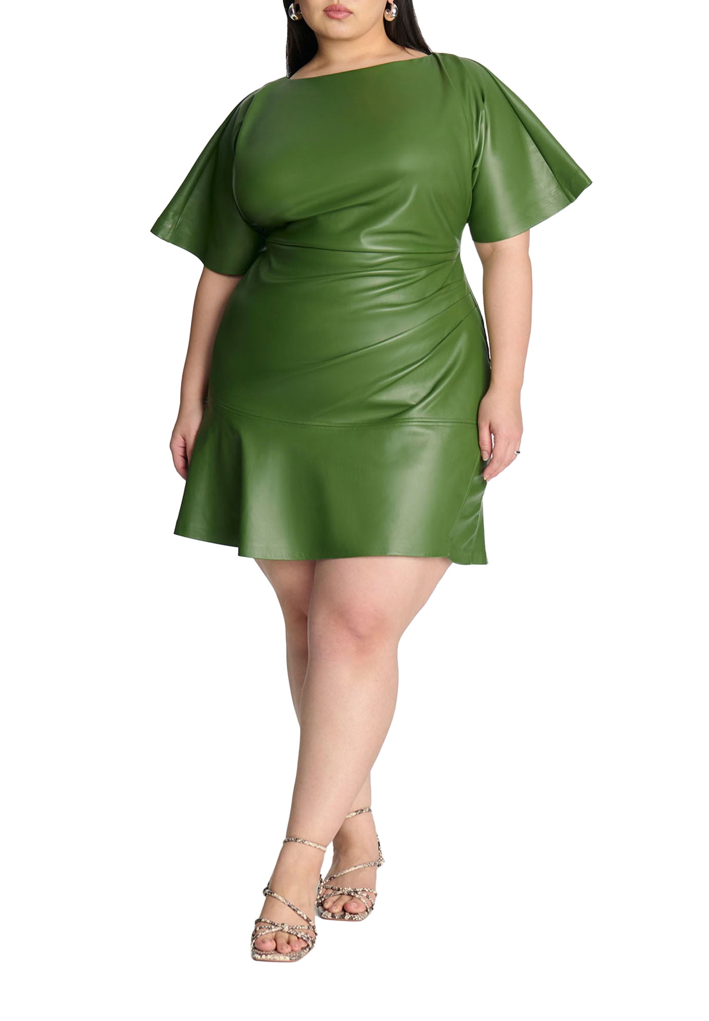draped faux leather dress Mocha Faux Leather Draped Midi Dress – tara and i main image 1