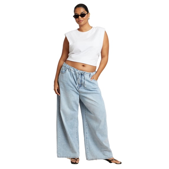 ELOQUII Women's Plus Size Drawstring Waist Lightweight Jean