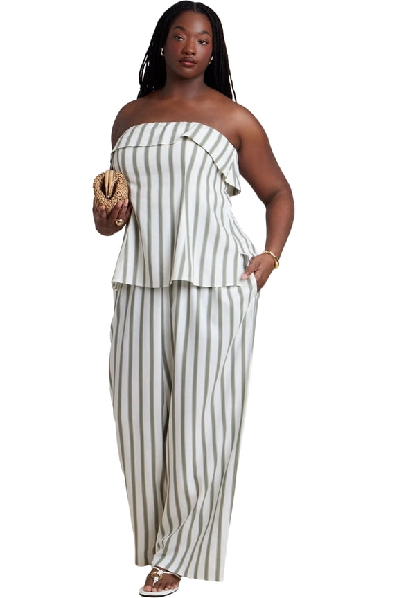 Women's Plus Size Drawstring Wide Leg Linen Pant