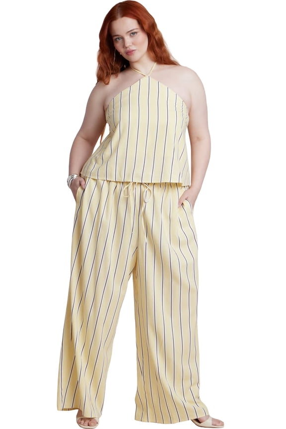 Women's Plus Size Drawstring Wide Leg Linen Pant