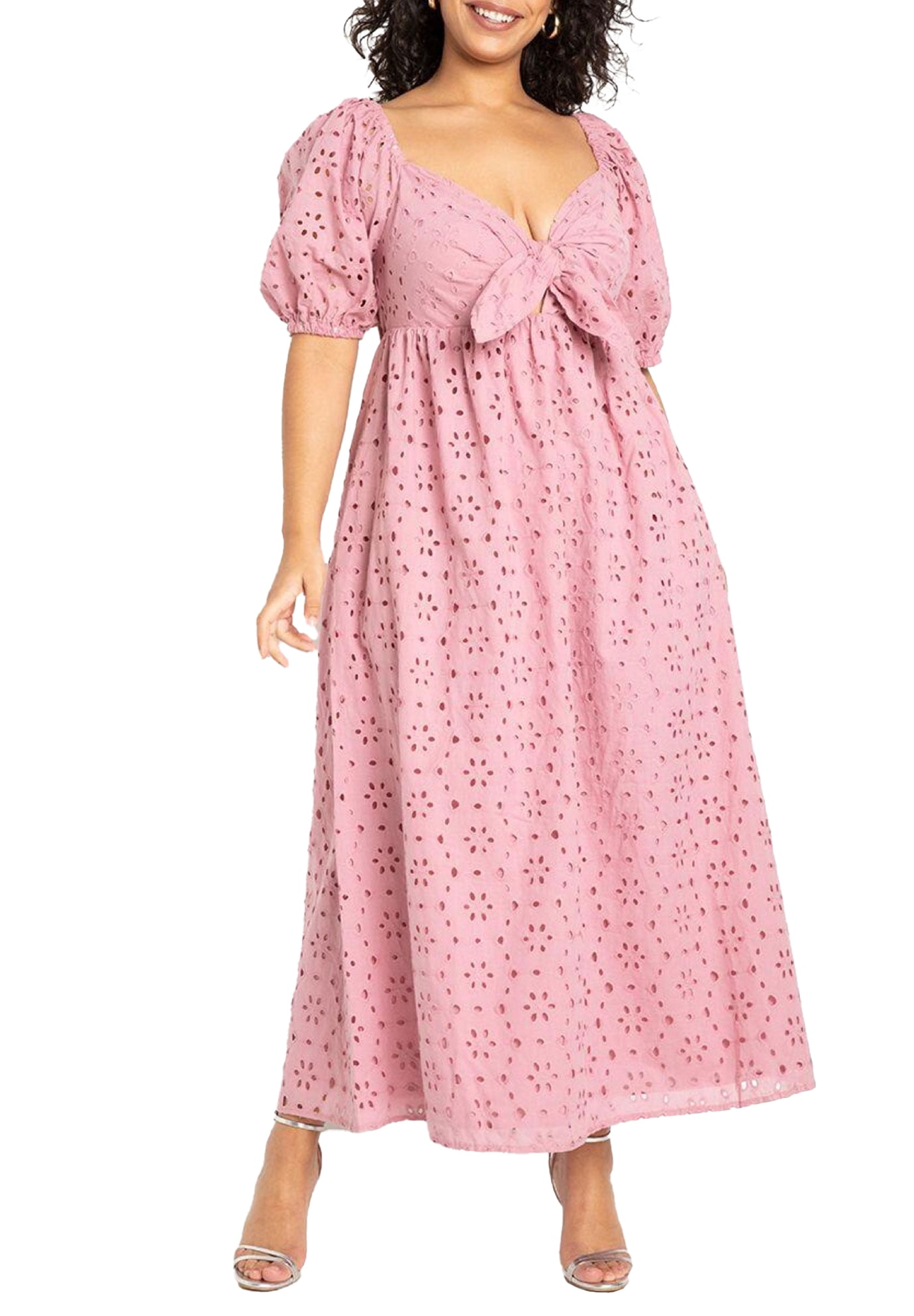 ELOQUII Women's Plus Size Eyelet Tie Front Maxi Dress - Walmart.com