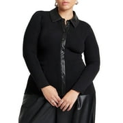 ELOQUII Women's Plus Size Faux Leather Detail Sweater