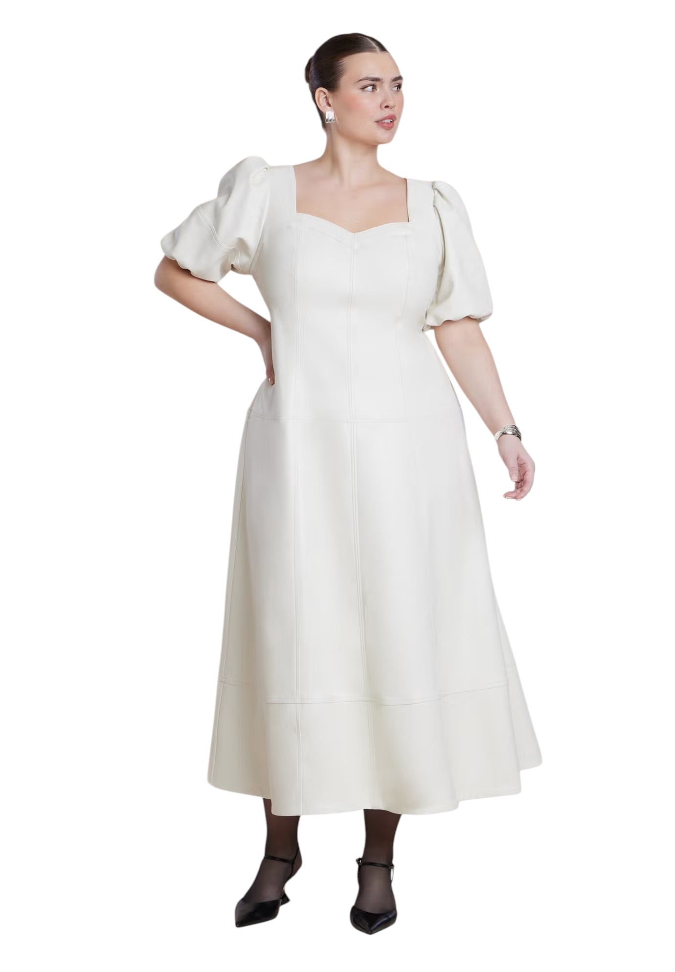 eloquii leather dress Women's Plus Size Faux Sleeve Maxi Flare dress