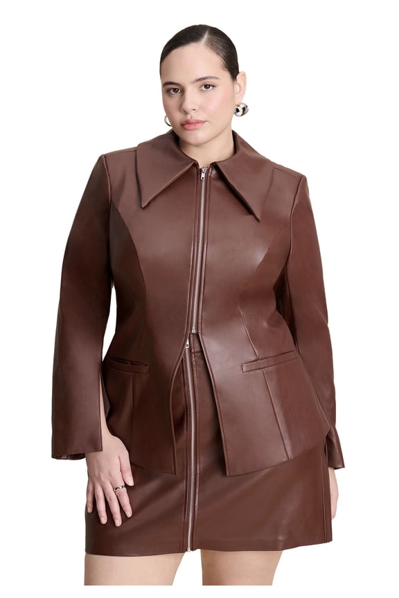 Women's Plus Size Faux Leather Split Hem Jacket